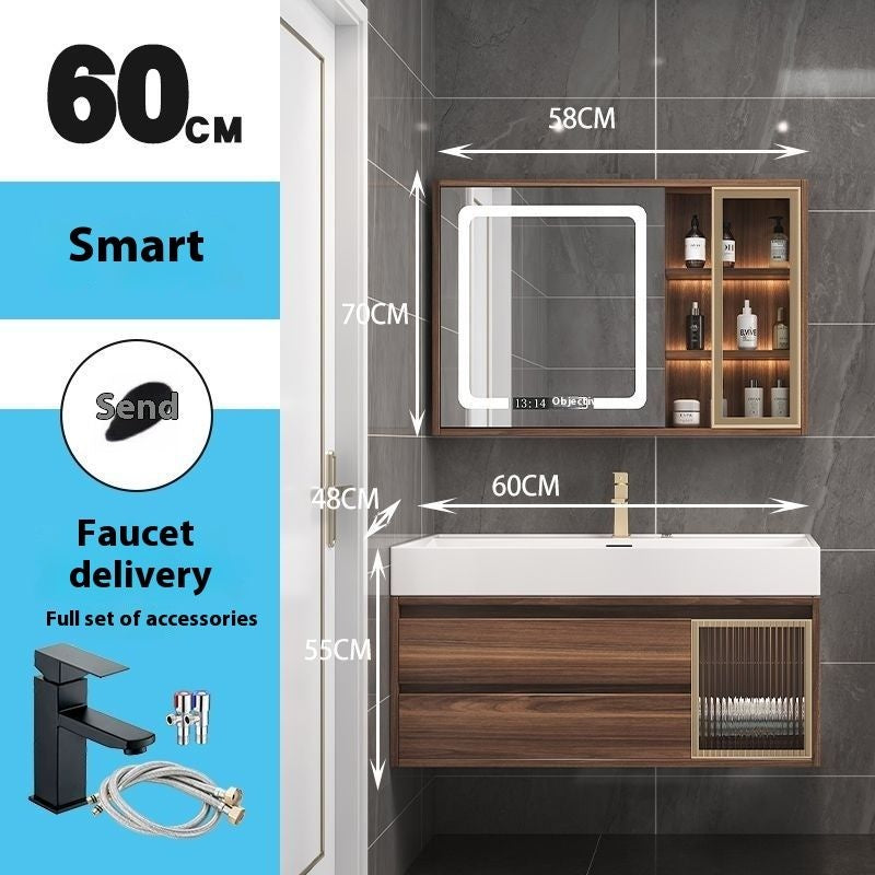 Kabinet Penyimpanan Kayu Asli Cermin Pintar QW- di Bilik Mandi, Set Singki Bilik Mandi 