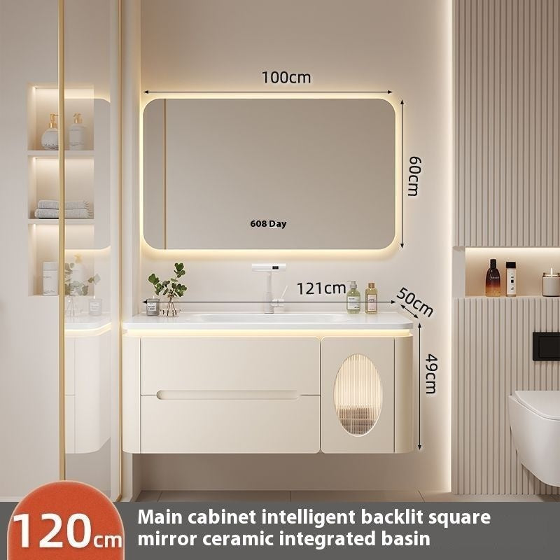 QW- Oak Wood Storage Smart Mirror Bathroom Cabinet Basin Set