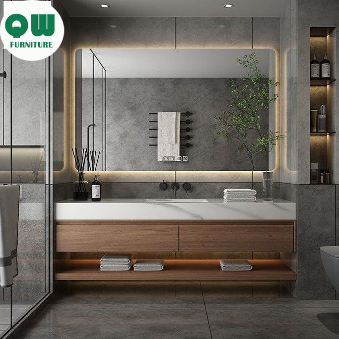 QW- Custom-made Bathroom storage made from real wood, bathroom sink set, and smart mirror cabinet in the bathroom.