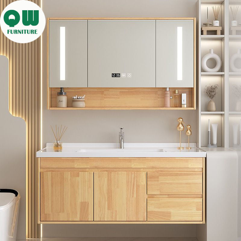 QW- Oak Wood Storage Cabinet Smart Mirror Sink Set in the Bathroom
