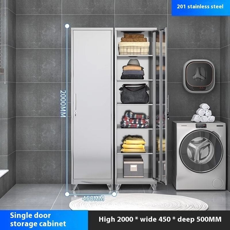 Stainless Steel Wardrobe Home Bedroom Sliding Door Hanging Closet High Capacity Storage Cabinet Balcony All In One Locker