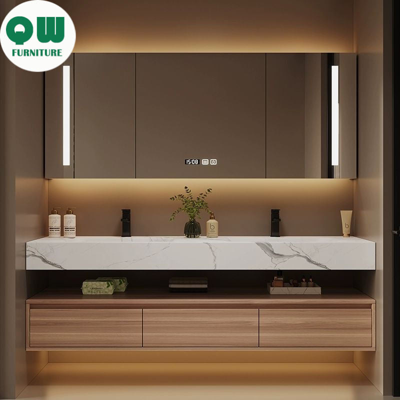 QW- Kabinet buatan khas dan cermin pintar untuk bilik mandi, kabinet simpanan bilik mandi, set sinki 