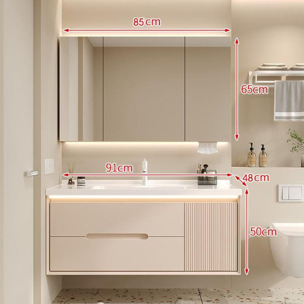 Set Singki Bilik Mandi Kabinet Cermin Pintar Penyimpanan Kayu Padu QW- 