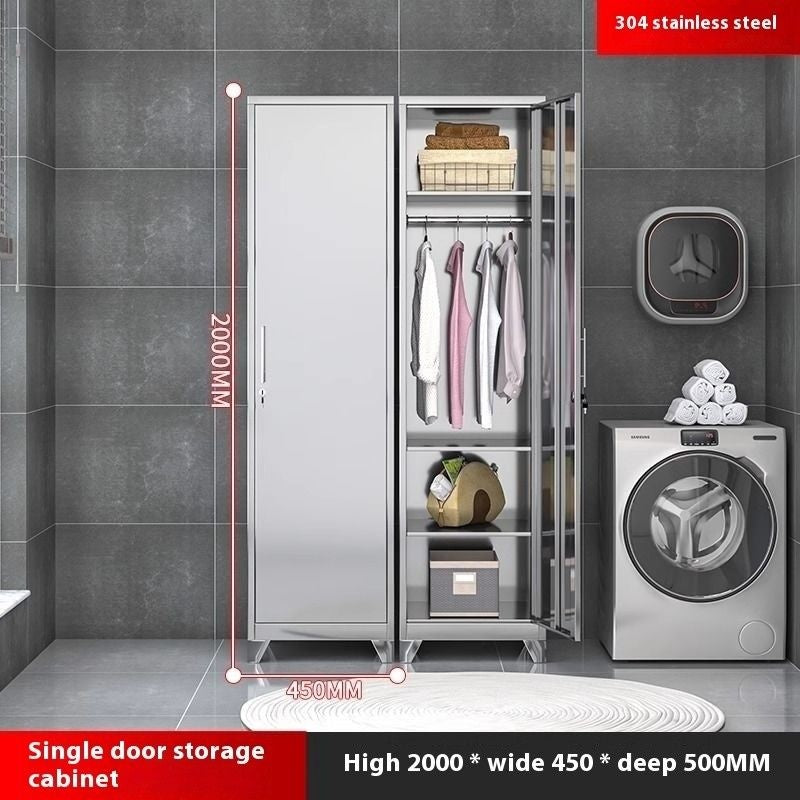 Stainless Steel Wardrobe Home Bedroom Sliding Door Hanging Closet High Capacity Storage Cabinet Balcony All In One Locker