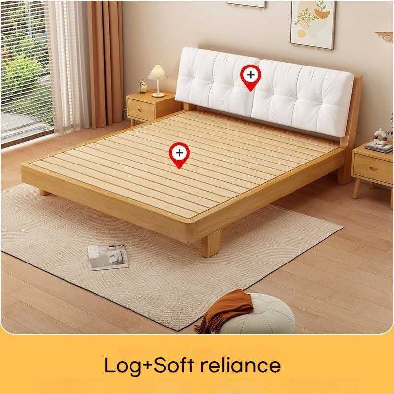 Katil Kelamin Kecil Kayu Padu Nordik 1m x 2m Bilik Tidur Besar Angin Krim Pek Lembut Moden