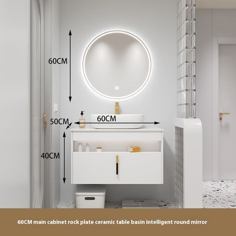 Set Singki Bilik Mandi Kabinet Cermin Pintar Penyimpanan Kayu Padu QW- 