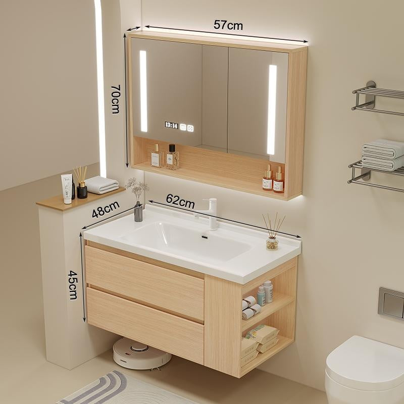 Set Singki Bilik Mandi Kabinet Cermin Pintar Penyimpanan Kayu Padu QW- 