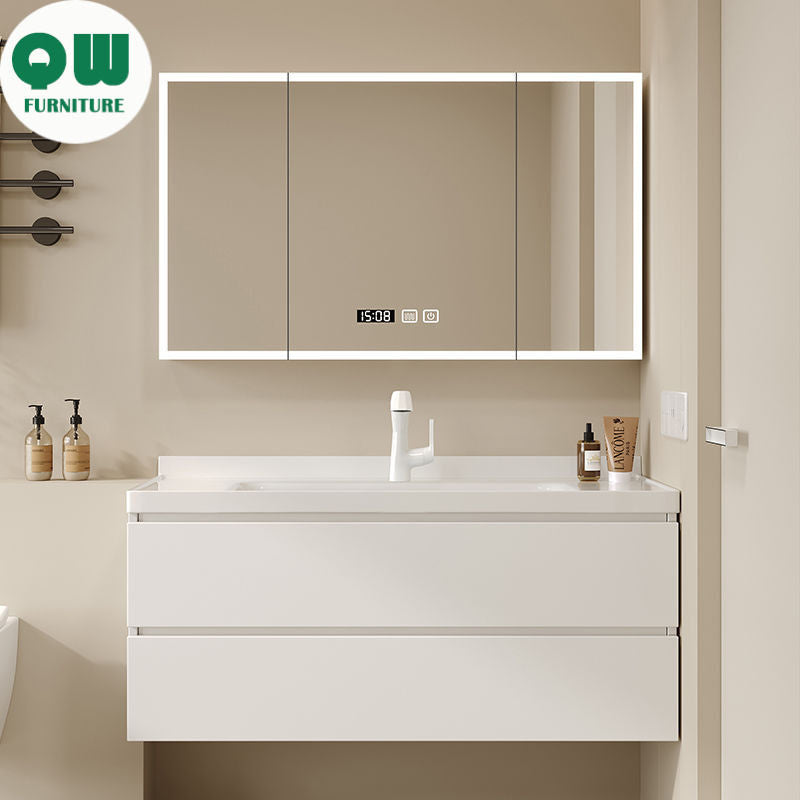 QW- Solid Wood Storage Smart Mirror Cabinet Bathroom Sink Set