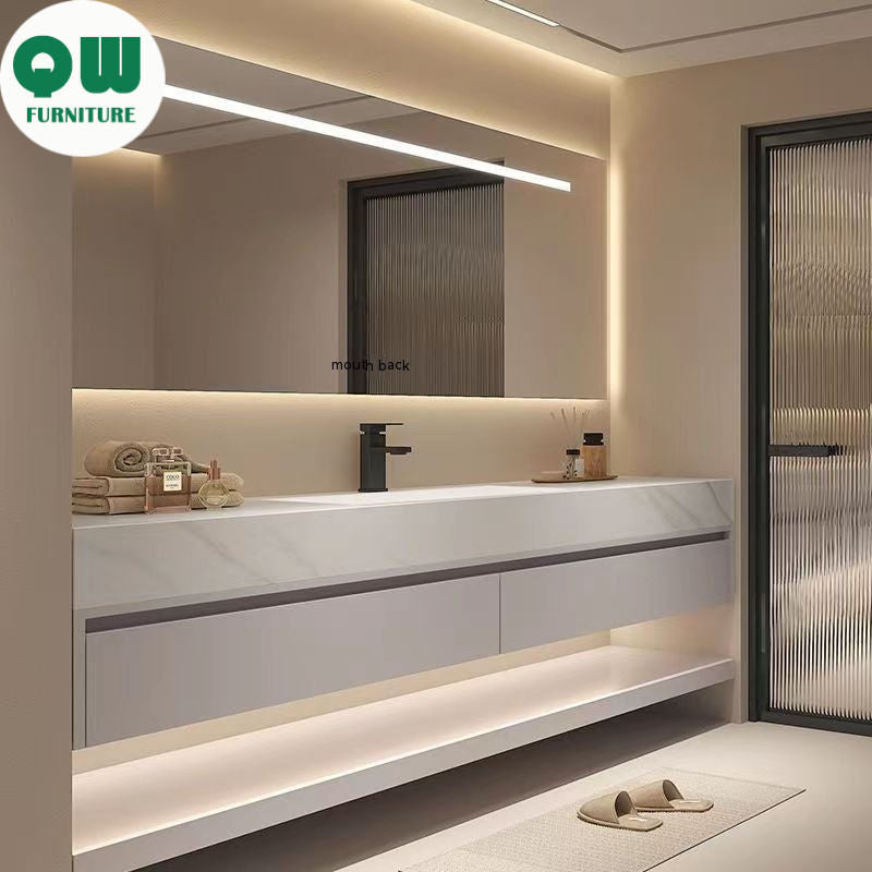 QW- storan diperbuat daripada sinki kayu asli, Kabinet cermin pintar bilik mandi 