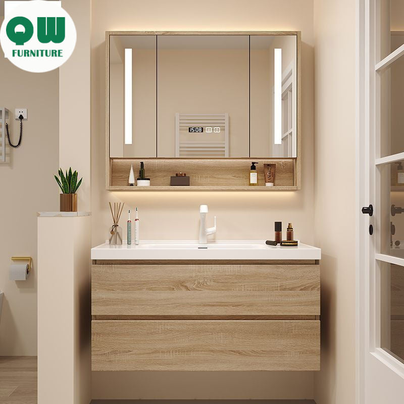 QW- Bathroom storage cabinet with sink set and smart mirror