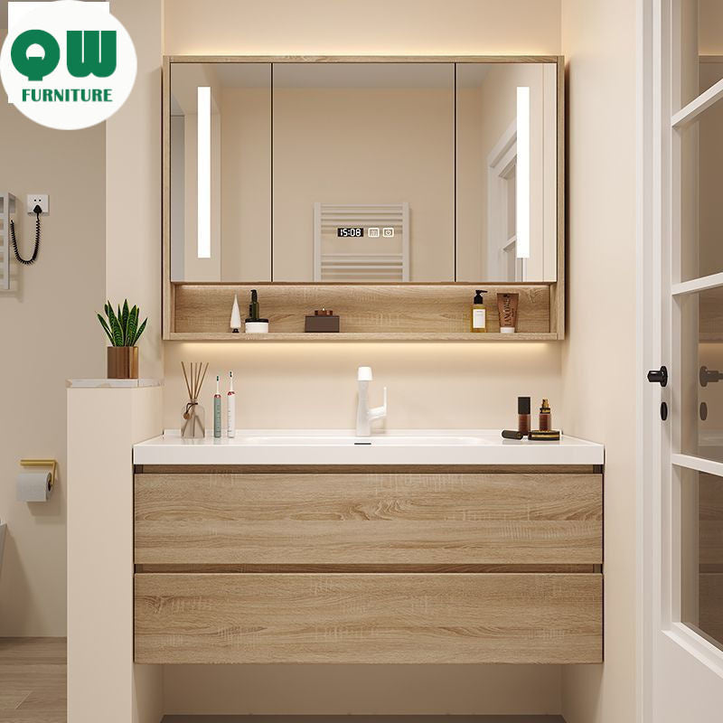 QW- Bathroom storage cabinet with sink set and smart mirror