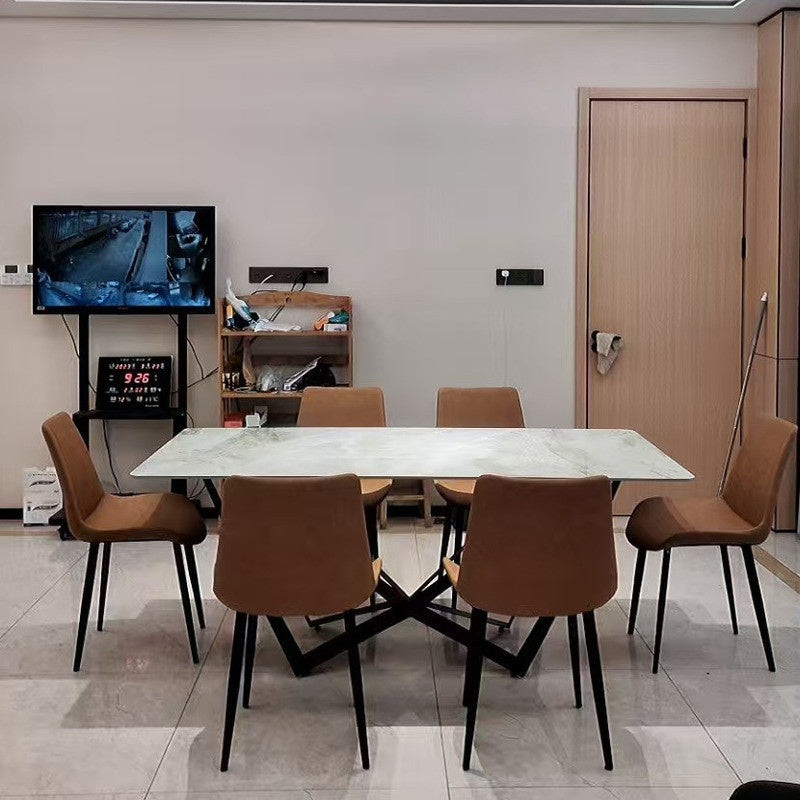 Meja makan marmar gaya Itali, gaya moden, kilauan cantik, bentuk segi empat sama untuk kegunaan rumah.