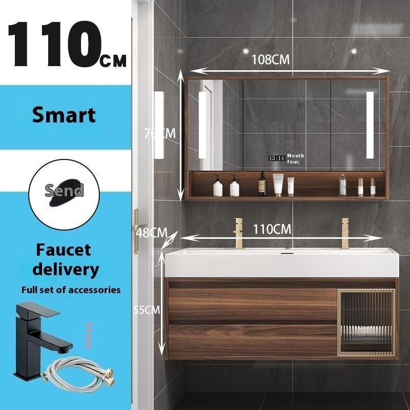 Kabinet Penyimpanan Kayu Asli Cermin Pintar QW- di Bilik Mandi, Set Singki Bilik Mandi 