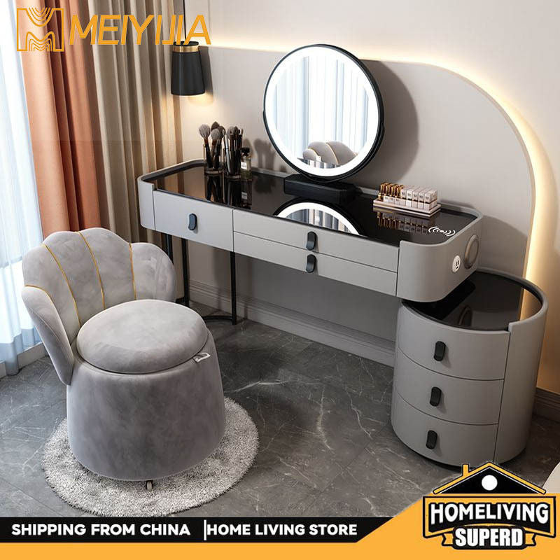 Meja bilik tidur pintar kayu padu ringkas, meja solek pelbagai guna dengan cermin, set lengkap