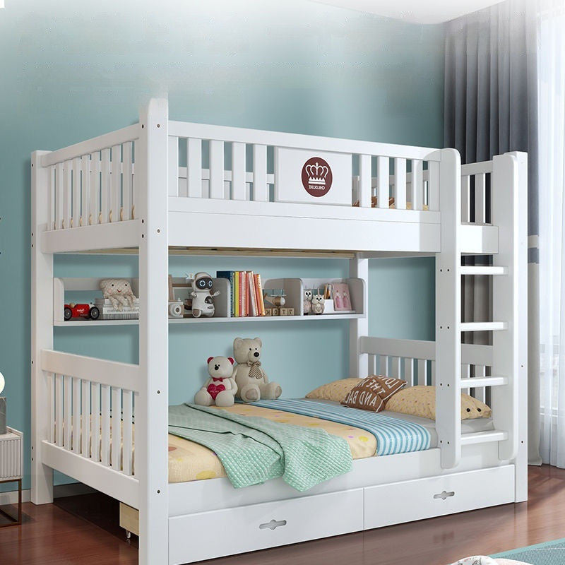 European template solid wood high low small bed, children's upper and lower beds, white oak house bunk bed