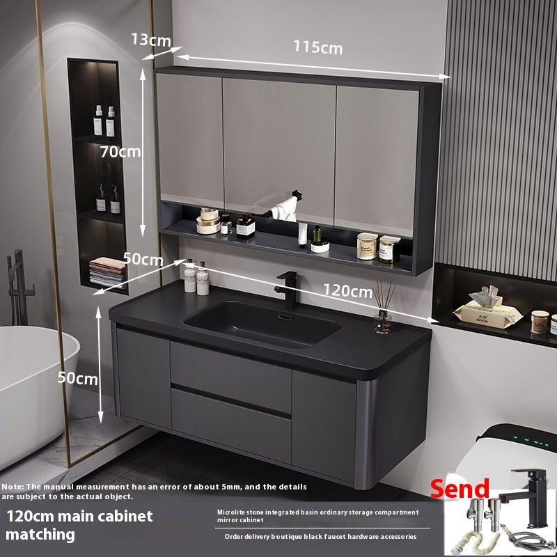 QW- Bathroom storage with smart mirror and black glass cabinet made of real wood.