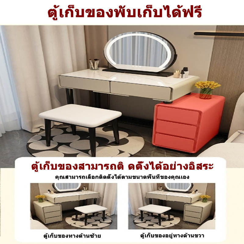 Meja Sisi Katil Kayu Padu, Meja Solek Ringkas dengan Kabinet Tong Sampah untuk Rumah