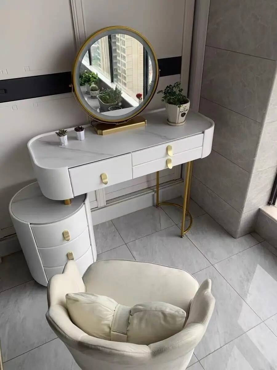 Meja bilik tidur pintar kayu padu ringkas, meja solek pelbagai guna dengan cermin, set lengkap