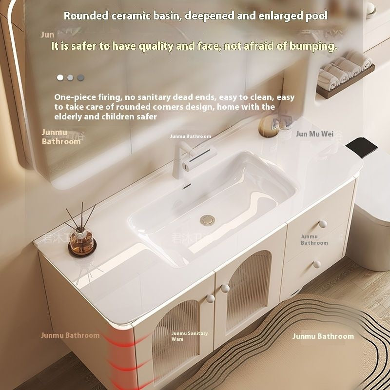 QW- Cream Color Storage Smart Mirror Cabinet Bathroom Sink Set