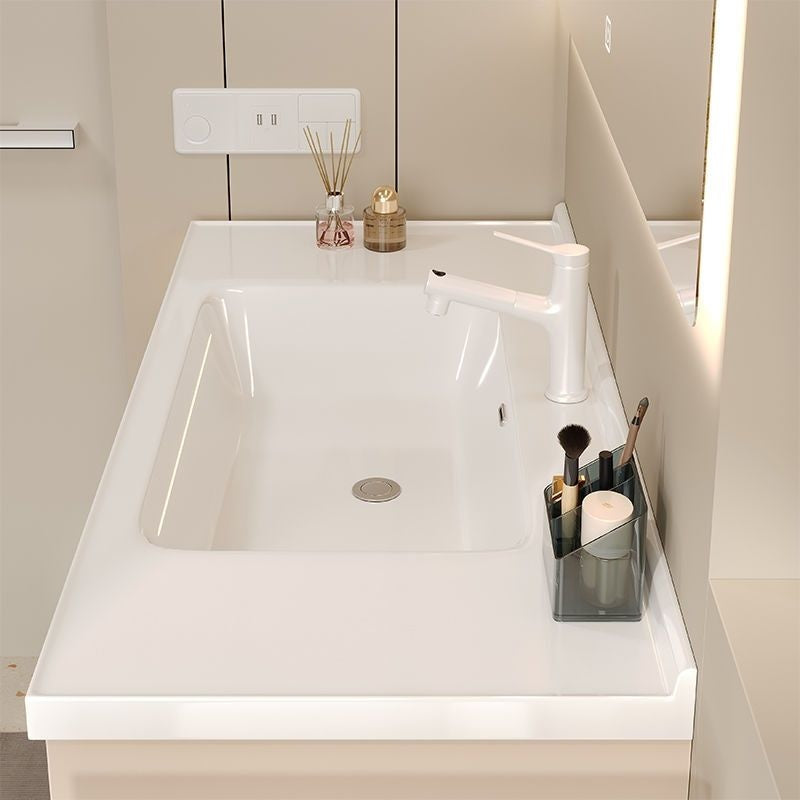 Set Singki Bilik Mandi Kabinet Cermin Pintar Penyimpanan Kayu Padu QW- 