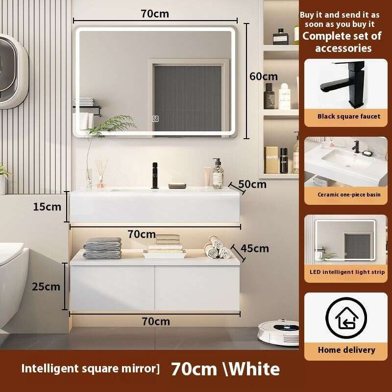 QW- Kabinet simpanan kayu asli cermin pintar di bilik mandi, sinki bilik mandi 
