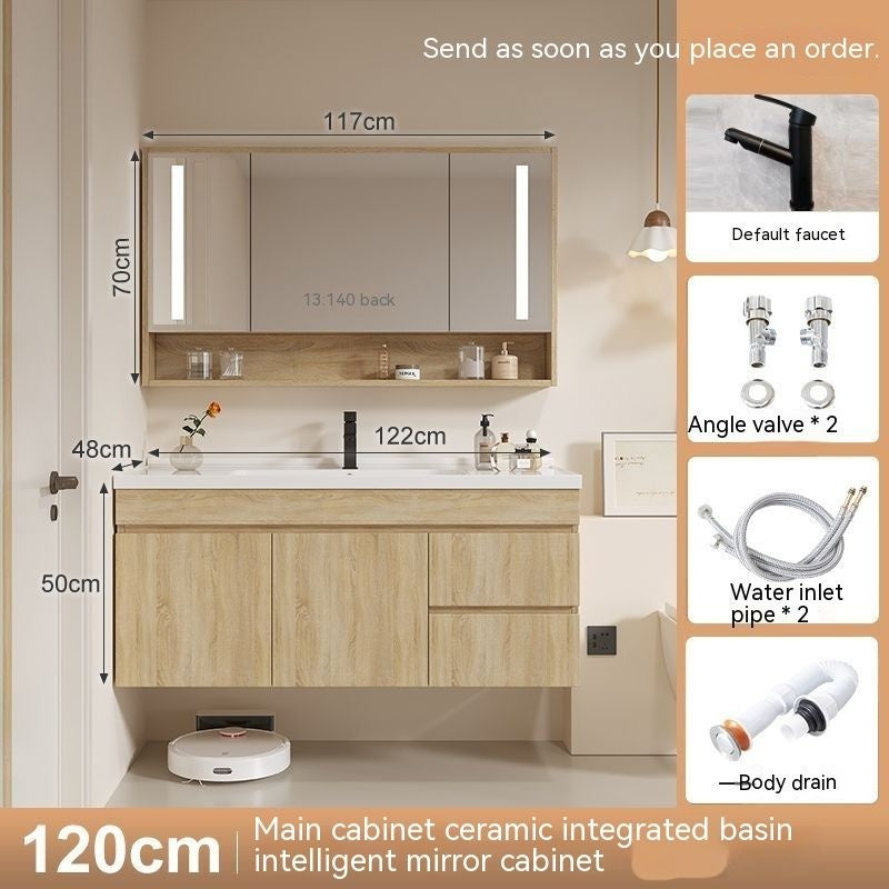 QW- Solid Wood Storage Smart Glass Cabinet, Bathroom Basin, Can Install Water Heater