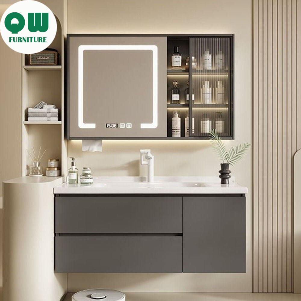 QW- Solid Wood Storage Smart Mirror Cabinet Bathroom Sink Set