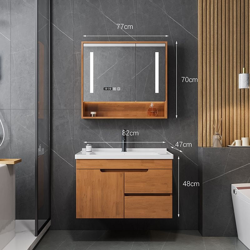 QW- Solid Wood Storage Smart Glass Cabinet Bathroom Sink