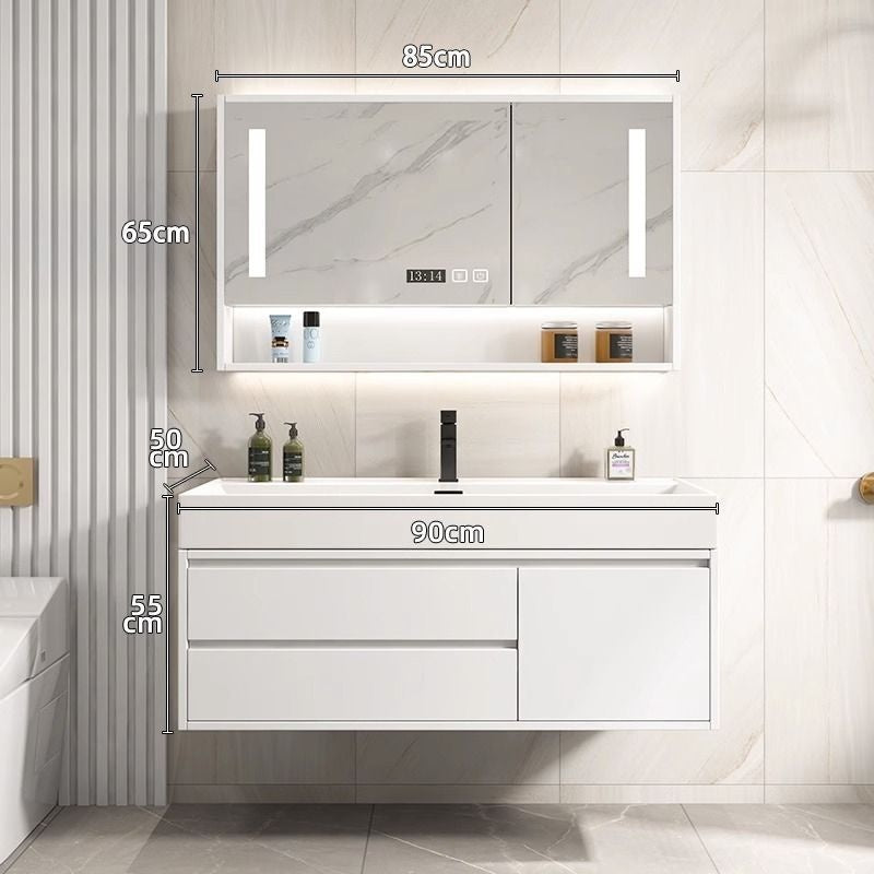 Kabinet Kaca Pintar Singki Putih QW-, Kabinet Penyimpanan Bilik Mandi Kayu Asli 