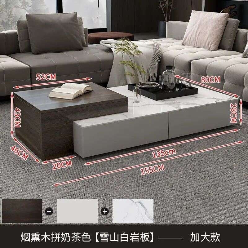 Meja Kopi Batu Boleh Laras Pelbagai Fungsi untuk Ruang Tamu. Kegunaan rumah moden yang ringkas. Meja teh yang elegan dan berkelas.