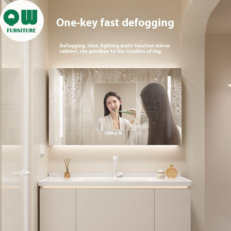 QW- Bathroom storage made from real wood, smart mirror cabinet in the bathroom, bathroom sink
