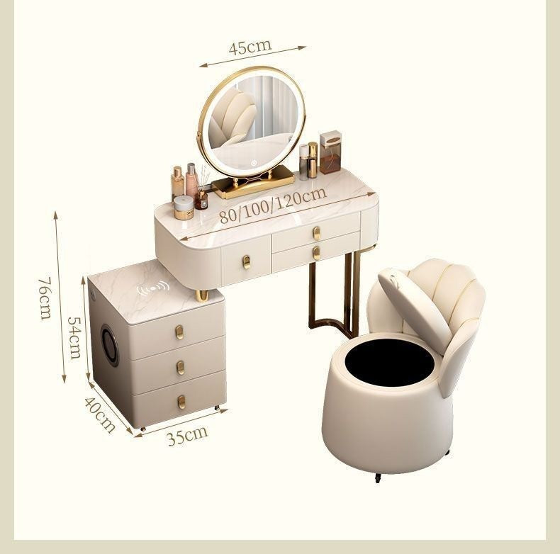 Kabinet Solek Kayu Asli Pintar, Pengecasan Tanpa Wayar, Gaya Nordik Elegan untuk Bilik Tidur Meja solek moden yang ringkas Boleh berfungsi dalam pelbagai cara