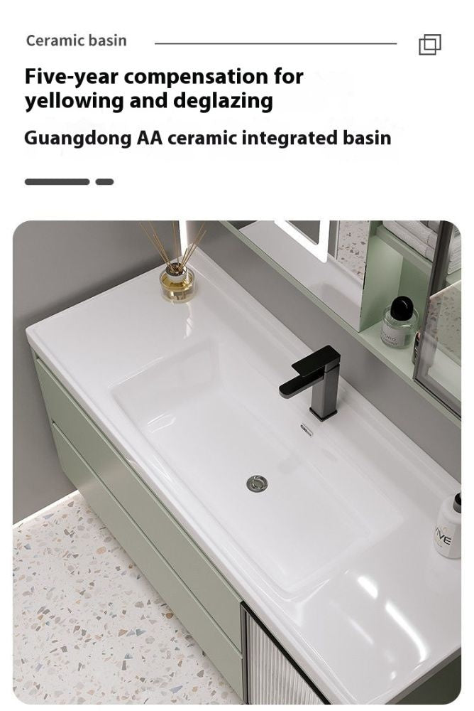 Set Singki Bilik Mandi Kabinet Cermin Pintar Penyimpanan Hijau QW- 