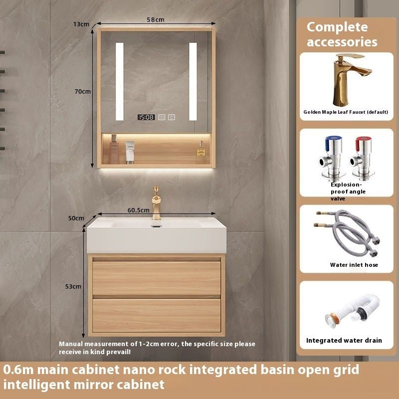 Set Singki Kabinet Penyimpanan Bilik Mandi Cermin Kayu Padu Pintar QW- 