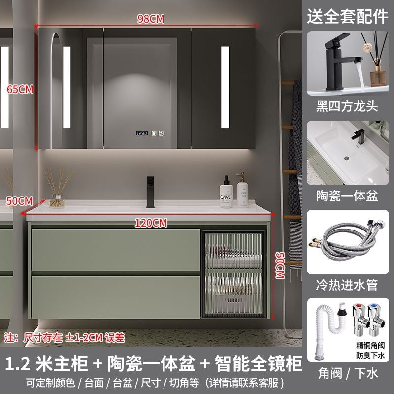 Set Singki Bilik Mandi Kabinet Cermin Pintar Penyimpanan Hijau QW- 