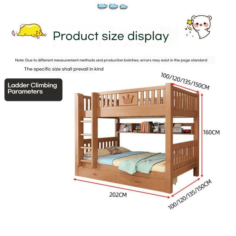 Oak upper lower bunk high and low dormitory bed, small solid wood bed for children, students, adults.