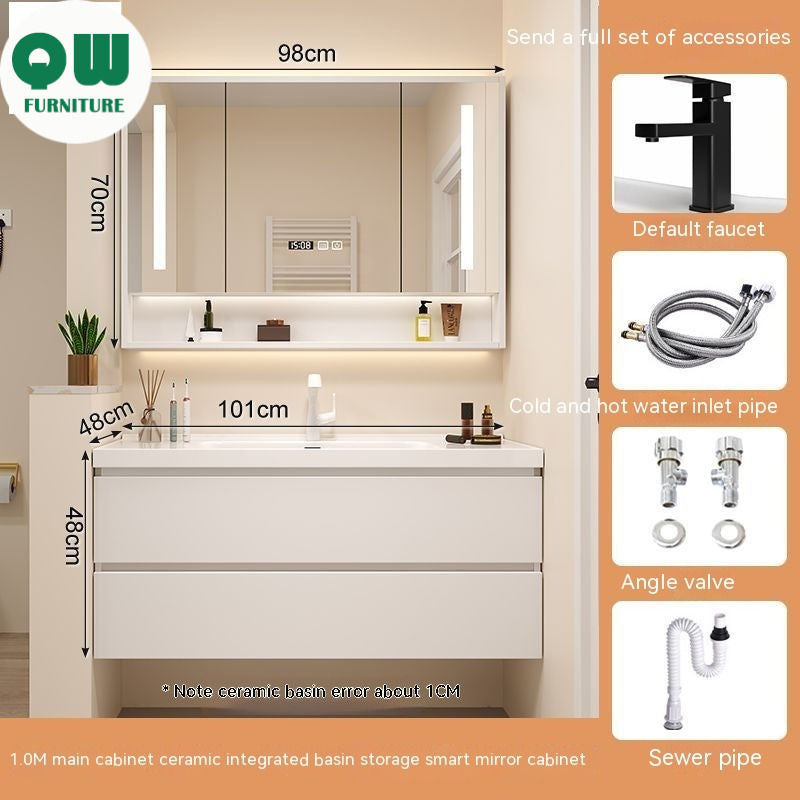 QW- White Storage Smart Mirror Cabinet, Bathroom Sink