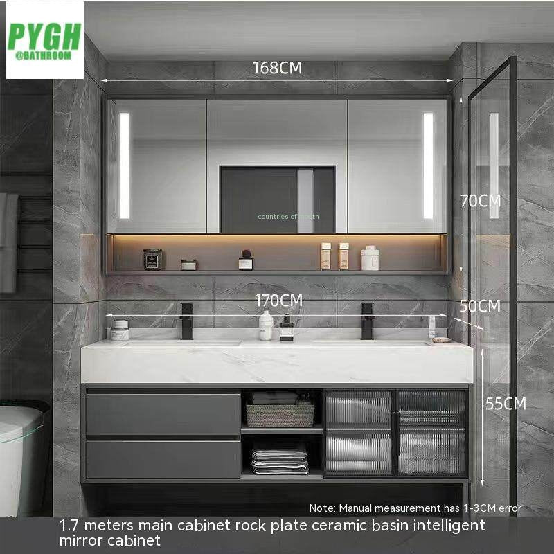QW- Large Basin Set with Smart Mirror and Real Wood Storage Cabinet for Bathroom