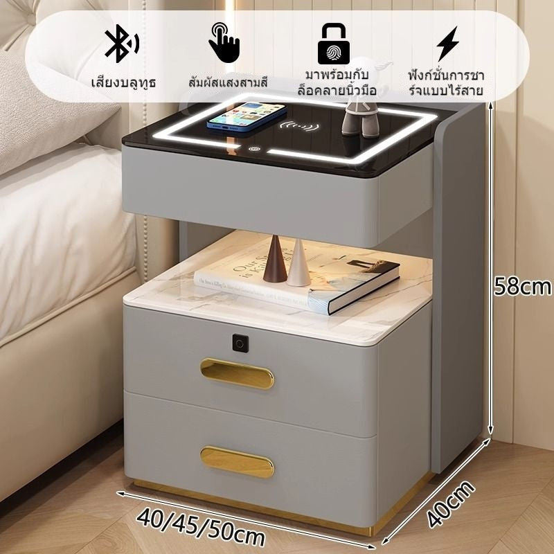 Meja Pelbagai Fungsi Kayu Padu Pintar Lampu Induksi Tanpa Wayar Kabinet Pengecas Bilik Tidur Moden yang Elegan Meja Sisi