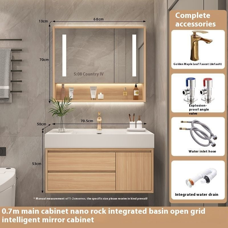 Set Singki Kabinet Penyimpanan Bilik Mandi Cermin Kayu Padu Pintar QW- 
