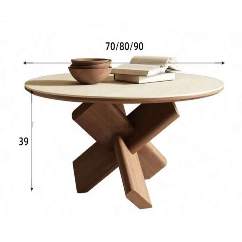 Coffee table, stone board, solid wood, round dowel and white ash base, living room, home coffee table.