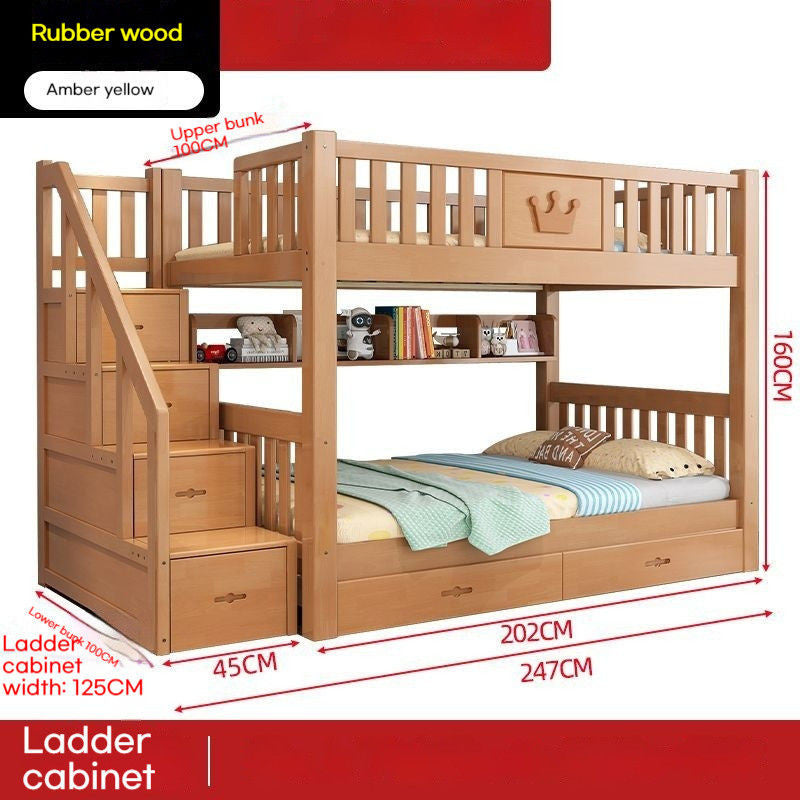 Oak upper lower bunk high and low dormitory bed, small solid wood bed for children, students, adults.