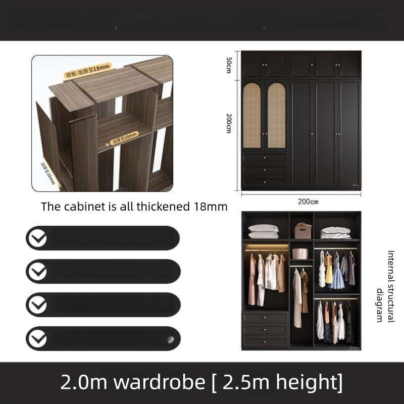 Solid wood Vintage French black For the bedroom american style large wardrobe