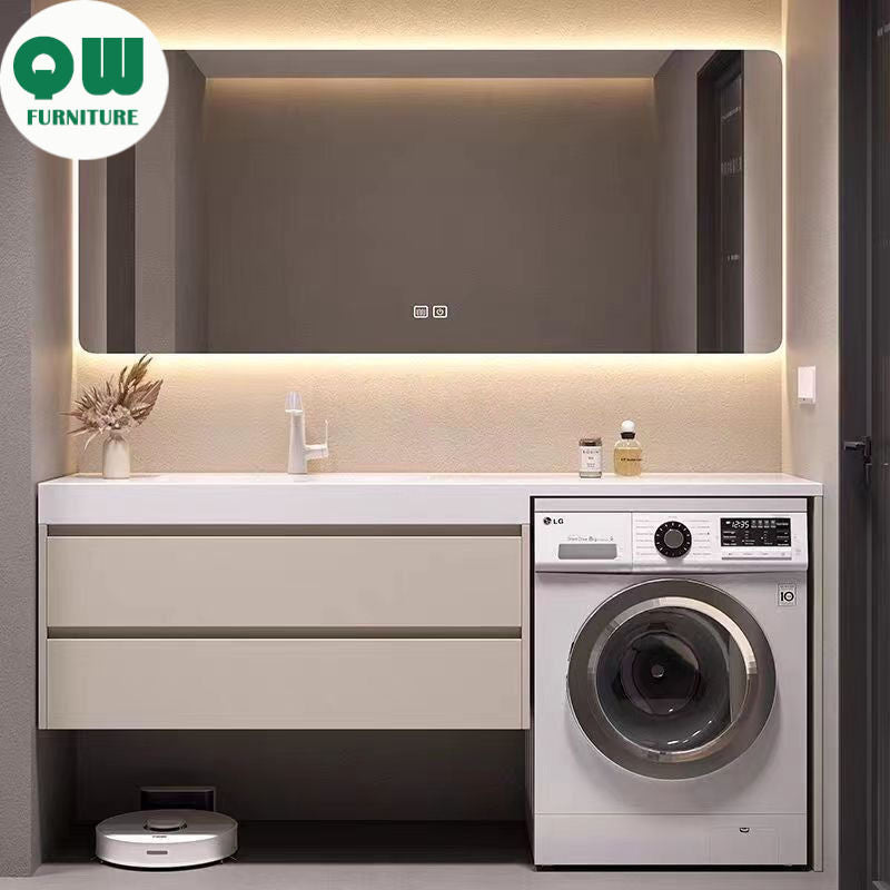QW- Set Sinki Bilik Mandi Mesin Basuh Kabinet Penyimpanan daripada Kayu Tulen