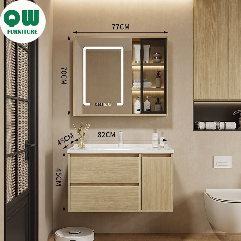 QW- Solid Wood Storage Smart Mirror Cabinet Bathroom Sink Set