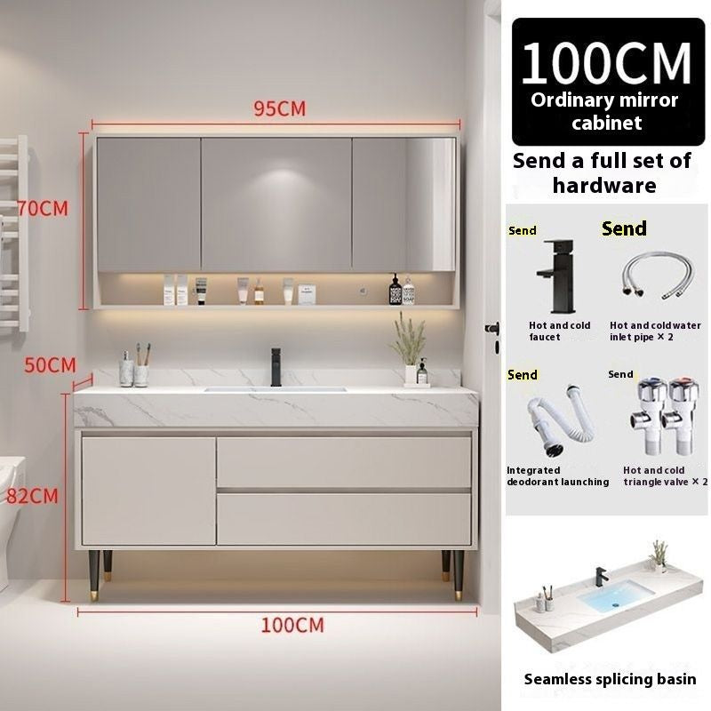 Set Singki Bilik Mandi Kabinet Cermin Pintar Penyimpanan Kayu Padu Tersuai QW 