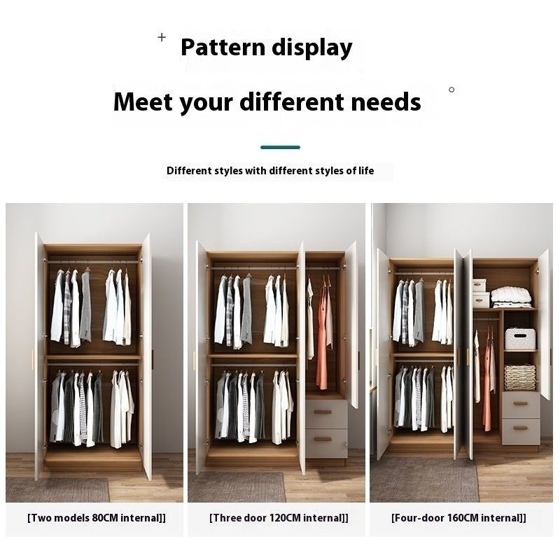 Solid Wood Home Bedroom Easy Assembly Rental House Wardrobe Simple Modern Small Sliding Style Storage Cabinet