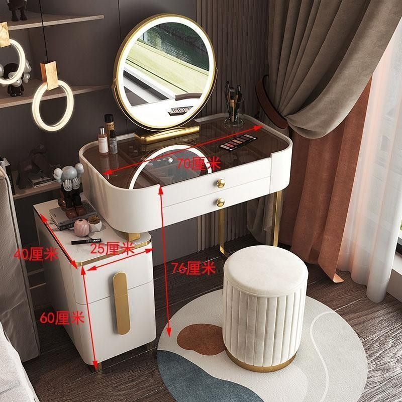 Meja Solek Moden Ringkas Kabinet Penyimpanan Sisi Katil Bilik Tidur Solek Kerusi Cermin Pelbagai Fungsi