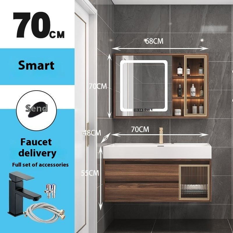 Kabinet Penyimpanan Kayu Asli Cermin Pintar QW- di Bilik Mandi, Set Singki Bilik Mandi 