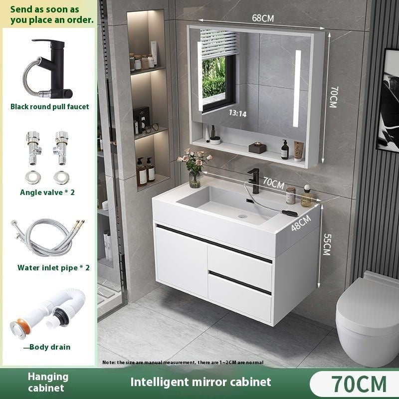 Set Singki Kabinet Cermin Pintar Penyimpanan Kayu Asli QW- di Bilik Mandi 